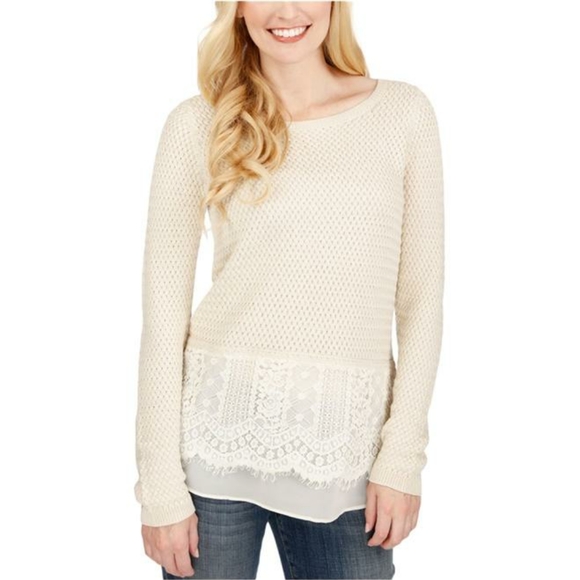 Lucky Brand M Sweater w/ Lace Trim - Picture 1 of 7